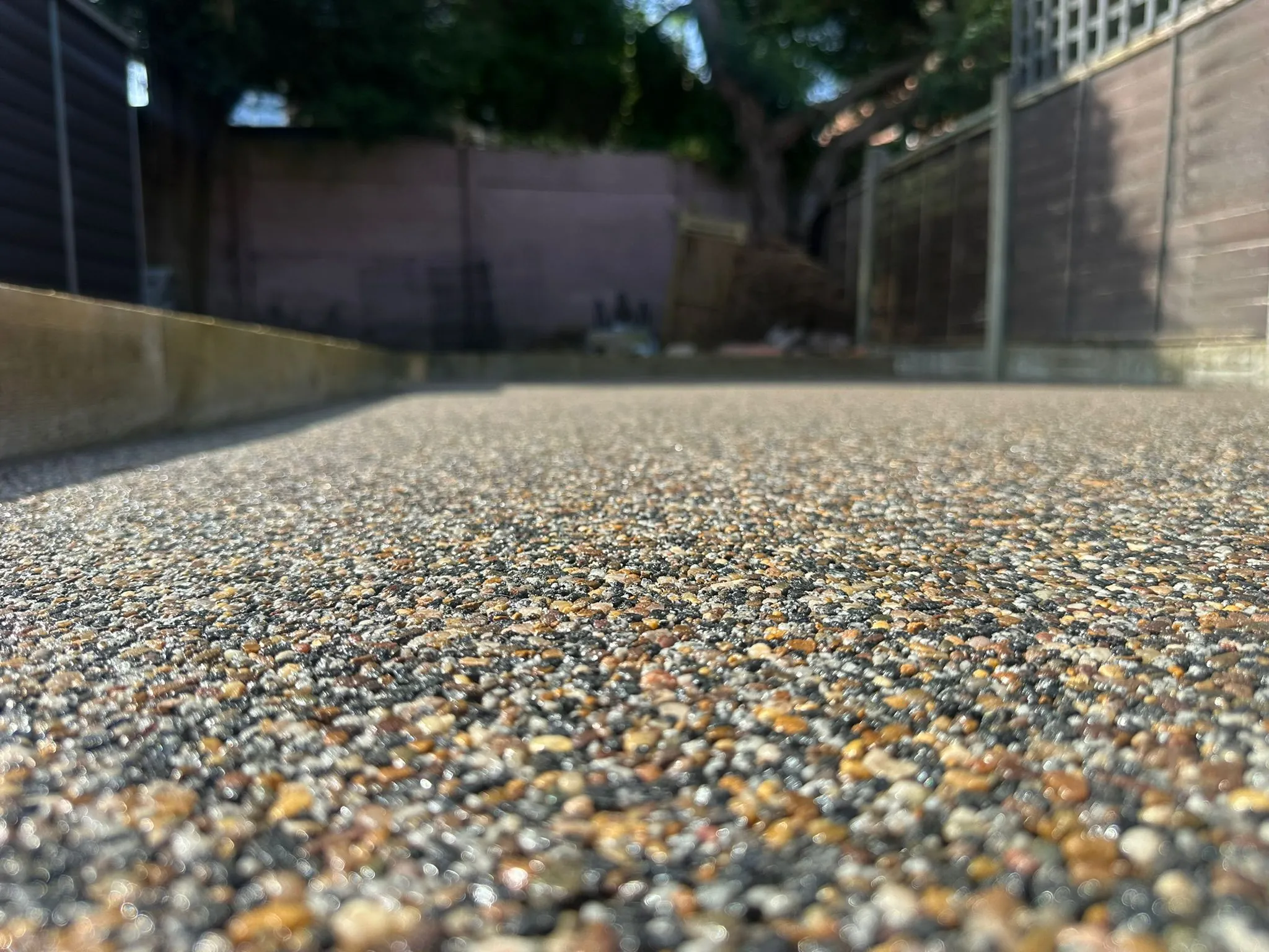 Amber resin aggregate garden path close-up