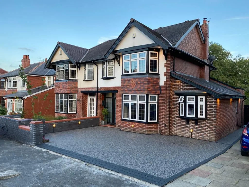 Charcoal resin drive at large Victorian home, Manchester