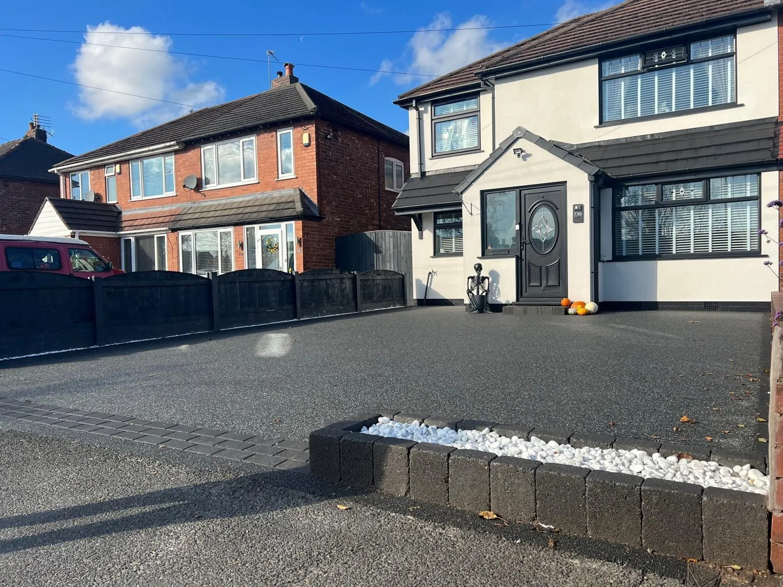 Charcoal resin driveway at semi decorated for Halloween