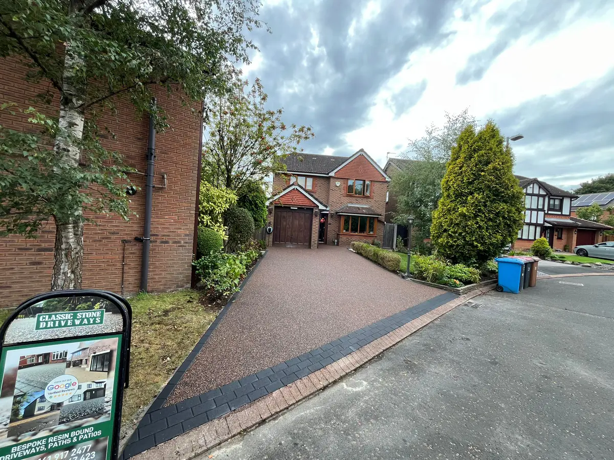 Completed Daltex Rosegarden resin bound driveway at a detached home in Worsley
